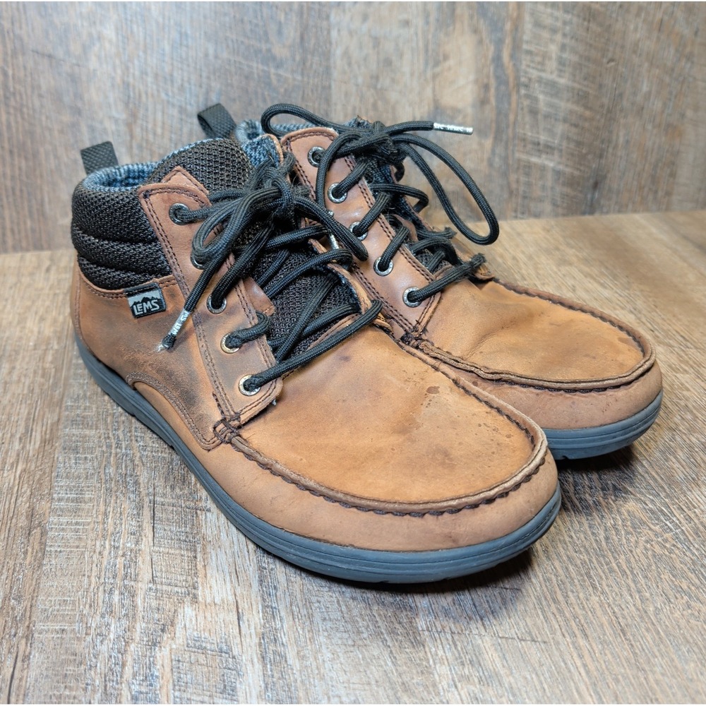 Lems Boulder Boot Mid Mens 10.5 Umber Brown Leather Minimalist Hiking Barefoot